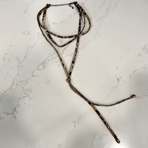 Hi-lo leopard choker necklace with gold stud details